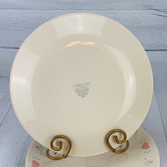 Vintage Corelle FOREVER YOURS Beige Pink Floral Hearts Dinner Plate Set of Four - Picture 2 of 13